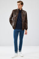 Felix Men's Brown Leather Jacket | Derimod Felix Men's Brown Leather Jacket | Derimod