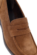 Women's Brown Wedge Heel Suede Leather Comfort Loafer | Derimod Women's Brown Wedge Heel Suede Leather Comfort Loafer | Derimod