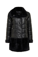 Avoriaz Women's Black Teddy Leather Coat | Derimod Avoriaz Women's Black Teddy Leather Coat | Derimod