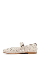 Women's Beige Buckled Stoned Leather Ballerinas | Derimod Women's Beige Buckled Stoned Leather Ballerinas | Derimod