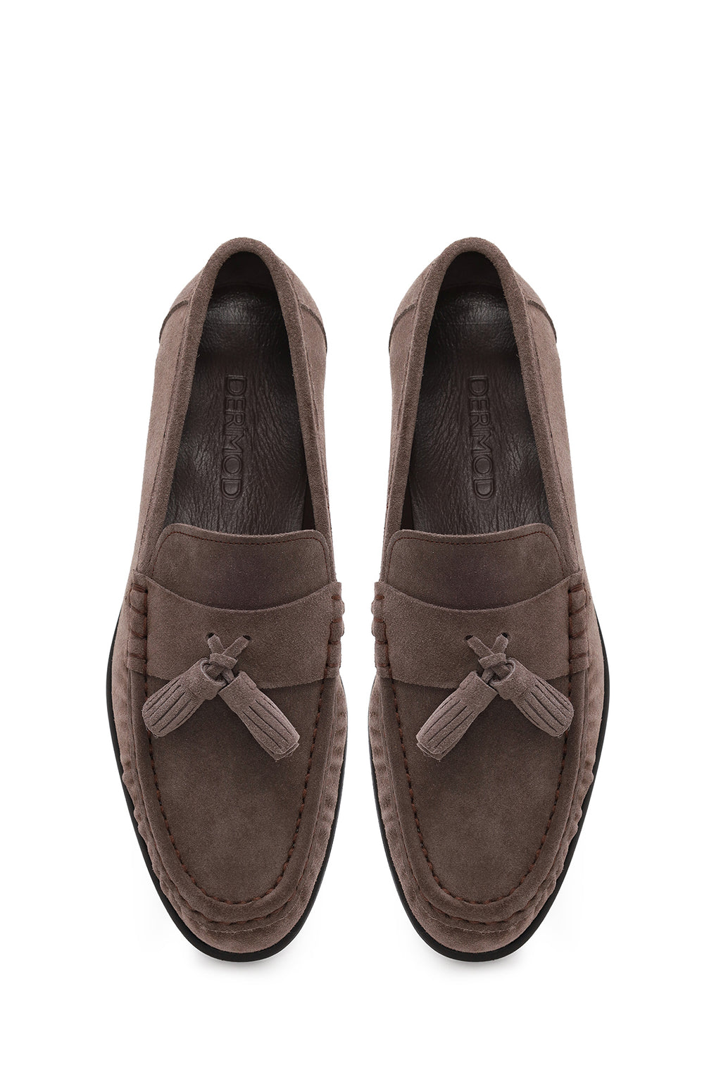 Erkek Gri Püsküllü Süet Deri Casual Loafer