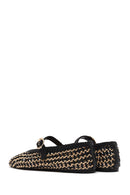 Women's Black Buckled Straw Leather Ballerinas | Derimod Women's Black Buckled Straw Leather Ballerinas | Derimod