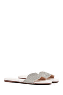 Women's White Stone Slippers | Derimod Women's White Stone Slippers | Derimod