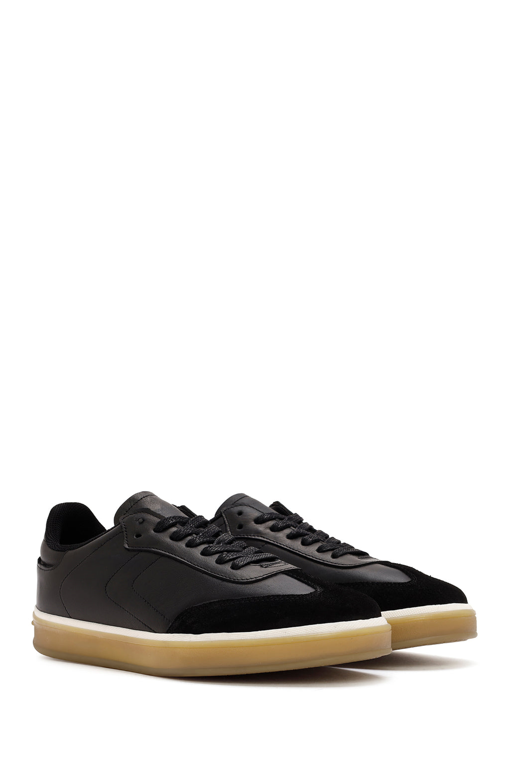 Erkek Siyah Bağcıklı Deri Sneaker