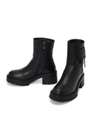 Woman Black Zip Closure Chunky-heeled Leather Boots | Derimod Woman Black Zip Closure Chunky-heeled Leather Boots | Derimod