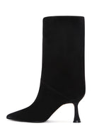 Women's Black Heeled Suede Leather Boots | Derimod Women's Black Heeled Suede Leather Boots | Derimod