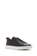 Men's Navy Blue Elastic Leather Sneakers | Derimod Men's Navy Blue Elastic Leather Sneakers | Derimod