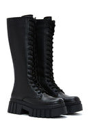 Women's Black Leather Zippered Thick Soled Boots | Derimod Women's Black Leather Zippered Thick Soled Boots | Derimod