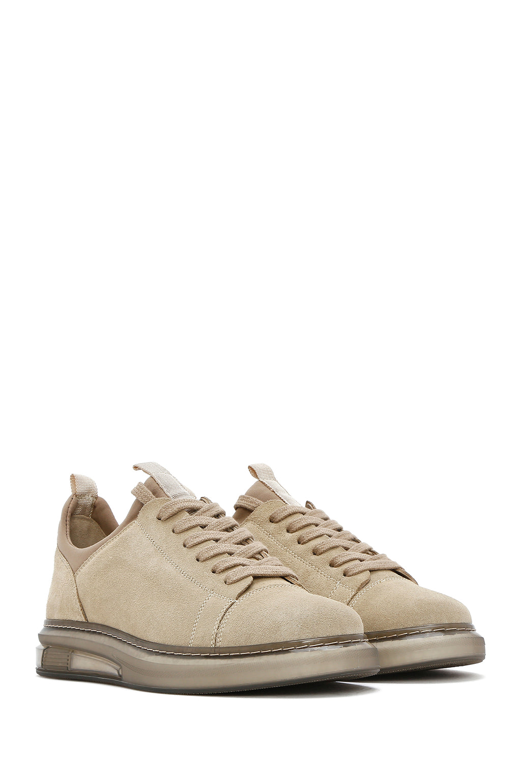 Erkek Bej Bağcıklı Süet Deri Sneaker