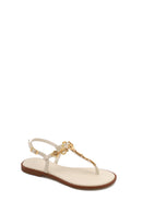 Women's White Ankle Buckle Flip-Flop Leather Sandals | Derimod Women's White Ankle Buckle Flip-Flop Leather Sandals | Derimod