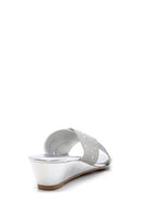 Women's Gray Stone Wedge Heel Open-Back Slippers | Derimod Women's Gray Stone Wedge Heel Open-Back Slippers | Derimod