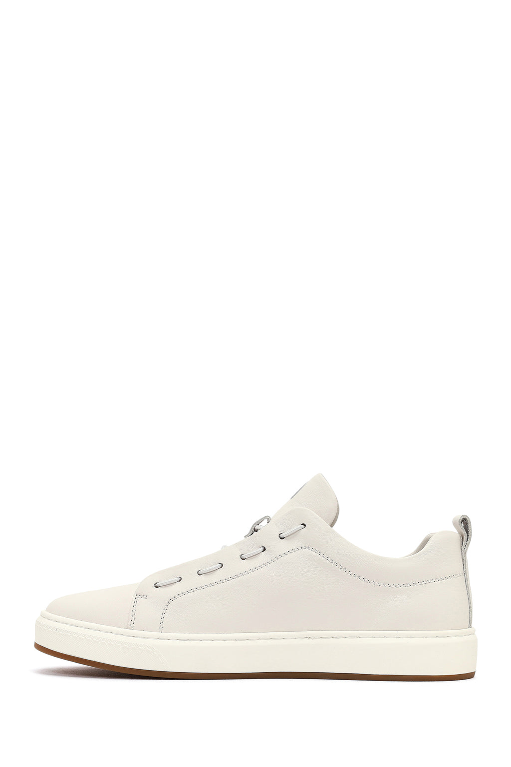 Erkek Beyaz Bağcıklı Deri Sneaker