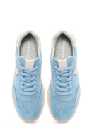 Woman Blue Lace-Up Suede Leather Sneakers | Derimod Woman Blue Lace-Up Suede Leather Sneakers | Derimod