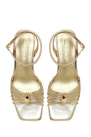 Woman Gold Ankle-Buckle Metallic Chunky-Heel Sandal | Derimod Woman Gold Ankle-Buckle Metallic Chunky-Heel Sandal | Derimod