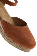 Women's Orange Ankle Strap Wedge Heel Suede Leather Espadrilles | Derimod Women's Orange Ankle Strap Wedge Heel Suede Leather Espadrilles | Derimod