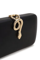 Woman Black Accessory-Detail Long Chain-Strap Mini Evening Clutch Bag | Derimod Woman Black Accessory-Detail Long Chain-Strap Mini Evening Clutch Bag | Derimod