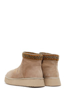 Woman Beige Patterned Suede Teddy Boots | Derimod Woman Beige Patterned Suede Teddy Boots | Derimod