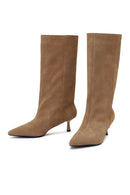 Women's Beige Thin Heeled Suede Leather Boot | Derimod Women's Beige Thin Heeled Suede Leather Boot | Derimod