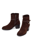 Woman Brown Zip Closure Chunky-Heeled Suede Leather Boots | Derimod Woman Brown Zip Closure Chunky-Heeled Suede Leather Boots | Derimod