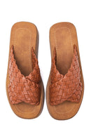 Women's Brown Braided Thick Sole Slippers | Derimod Women's Brown Braided Thick Sole Slippers | Derimod