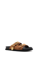 Women's Brown Buckled Suede Slippers | Derimod Women's Brown Buckled Suede Slippers | Derimod