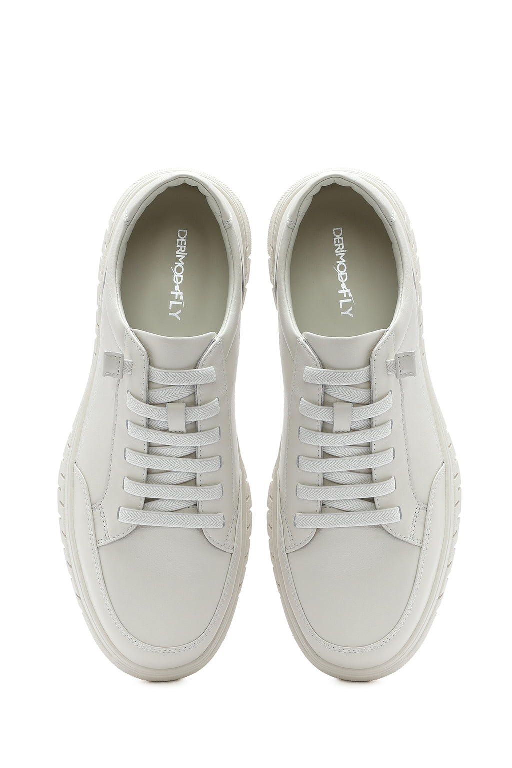 Erkek Beyaz Bağcıklı Deri Sneaker