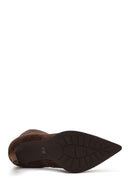 Woman Brown Zip Closure High Thin Heeled Suede Boots | Derimod Woman Brown Zip Closure High Thin Heeled Suede Boots | Derimod