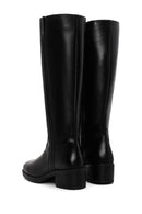 Women's Black Zippered Short Thick Heeled Leather Boots | Derimod Women's Black Zippered Short Thick Heeled Leather Boots | Derimod