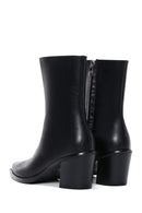 Women's Black Leather Heeled Classic Boots | Derimod Women's Black Leather Heeled Classic Boots | Derimod