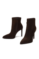 Woman Brown Zip Closure High Thin Heeled Suede Boots | Derimod Woman Brown Zip Closure High Thin Heeled Suede Boots | Derimod