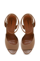 Woman Beige Ankle-Buckle High Thick-Heeled Platform Leather Sandal | Derimod Woman Beige Ankle-Buckle High Thick-Heeled Platform Leather Sandal | Derimod