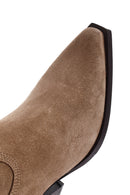 Women's Tan Zippered Suede Leather Cowboy Boots | Derimod Women's Tan Zippered Suede Leather Cowboy Boots | Derimod