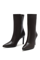 Women's Brown Zippered Thin Heel Leather Boots | Derimod Women's Brown Zippered Thin Heel Leather Boots | Derimod