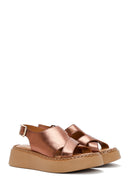 Women's Bronze Thick Soled Metallic Leather Comfort Sandals | Derimod Women's Bronze Thick Soled Metallic Leather Comfort Sandals | Derimod