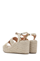 Women's Gold Ankle Strap Metallic Wedge Heel Espadrilles | Derimod Women's Gold Ankle Strap Metallic Wedge Heel Espadrilles | Derimod