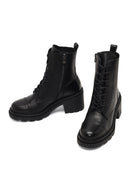 Women's Black Zippered Thick Heeled Leather Ankle Boots | Derimod Women's Black Zippered Thick Heeled Leather Ankle Boots | Derimod