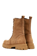 Women's Camel Zippered Thick-Soled Nubuck Leather Ankle Boots | Derimod Women's Camel Zippered Thick-Soled Nubuck Leather Ankle Boots | Derimod