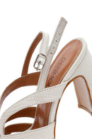 Women's Cream Ankle Buckle Patterned Thick Heel Leather Sandals | Derimod Women's Cream Ankle Buckle Patterned Thick Heel Leather Sandals | Derimod