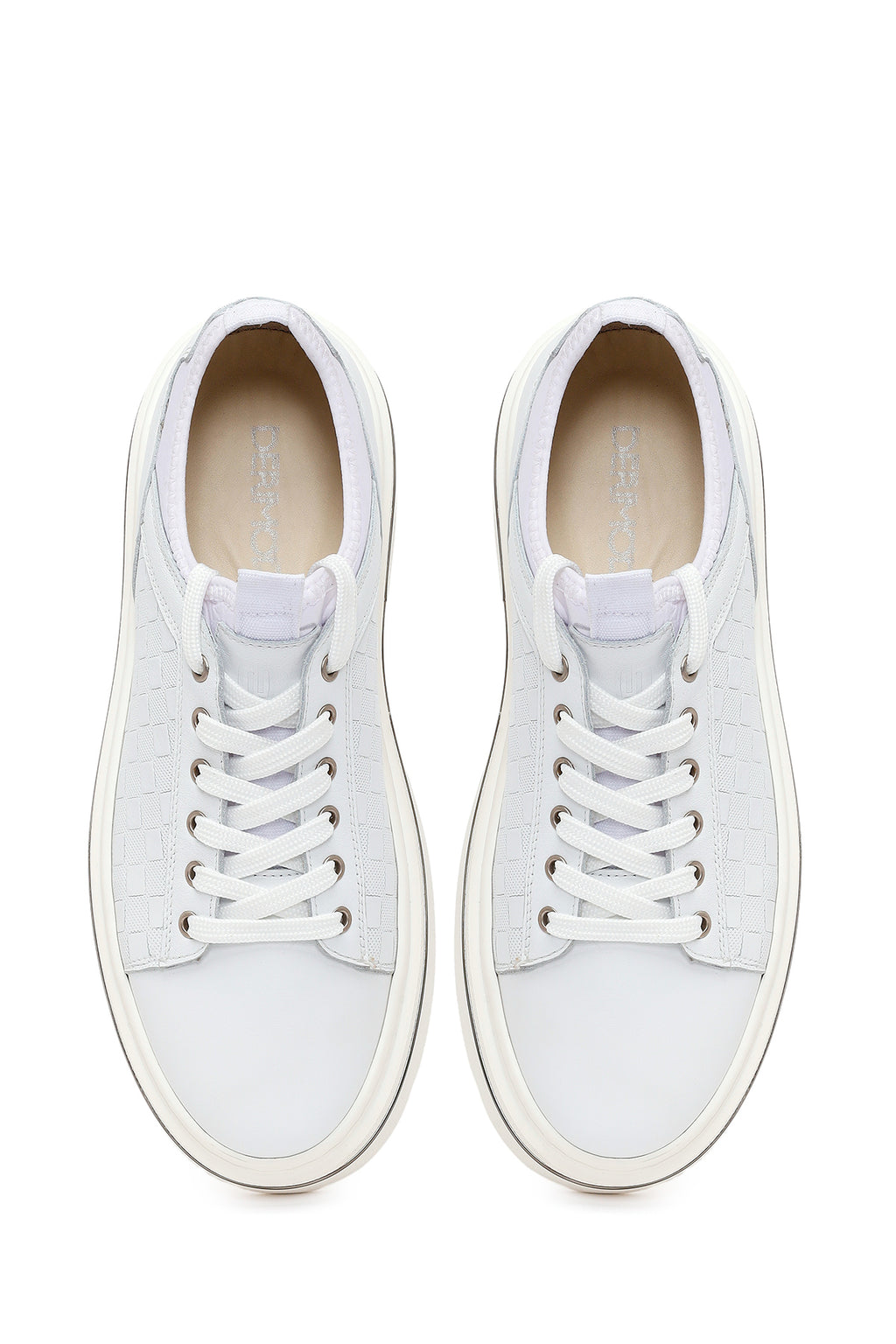 Erkek Beyaz Bağcıklı Deri Sneaker