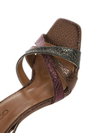 Women's Copper Ankle Strap Thin High Heel Patterned Leather Sandals | Derimod Women's Copper Ankle Strap Thin High Heel Patterned Leather Sandals | Derimod