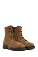 Women's Tan Zippered Thick-Soled Suede Leather Ankle Boots | Derimod Women's Tan Zippered Thick-Soled Suede Leather Ankle Boots | Derimod