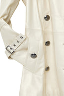 Barbara Women's Beige Double Breasted Collar Regular Leather Trench Coat | Derimod Barbara Women's Beige Double Breasted Collar Regular Leather Trench Coat | Derimod