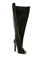 Women's Black Zippered High Thin Heeled Leather Boots | Derimod Women's Black Zippered High Thin Heeled Leather Boots | Derimod