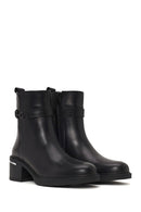 Woman Black Zip Closure Chunky-heeled Leather Boots | Derimod Woman Black Zip Closure Chunky-heeled Leather Boots | Derimod