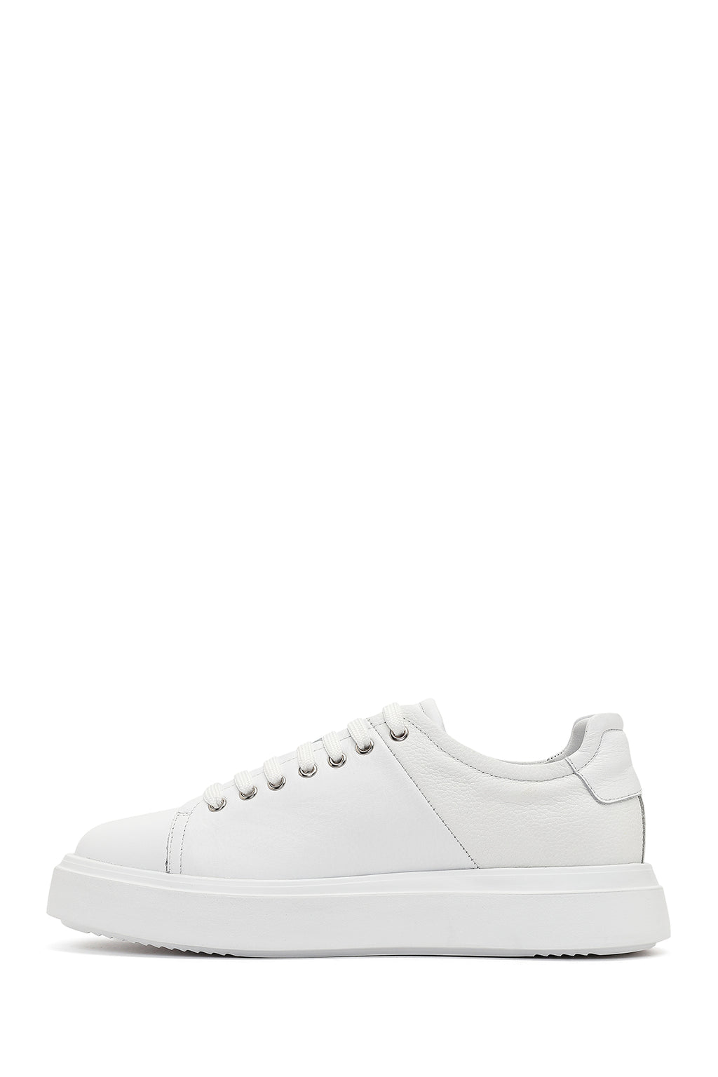 Erkek Beyaz Bağcıklı Kalın Tabanlı Deri Sneaker