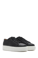 Men's Black Lace-up Thick-Sole Leather Sneaker | Derimod Men's Black Lace-up Thick-Sole Leather Sneaker | Derimod