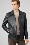 Alfred Men's Black Leather Jacket | Derimod Alfred Men's Black Leather Jacket | Derimod