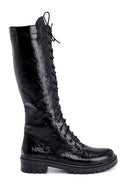 Women's Wrinkled Patent Leather Lace Up Boots | Derimod Women's Wrinkled Patent Leather Lace Up Boots | Derimod