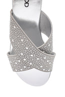 Women's Gray Stone Wedge Heel Open-Back Slippers | Derimod Women's Gray Stone Wedge Heel Open-Back Slippers | Derimod