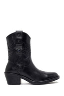 Woman Black Zip Closure Leather Cowboy Boots | Derimod Woman Black Zip Closure Leather Cowboy Boots | Derimod